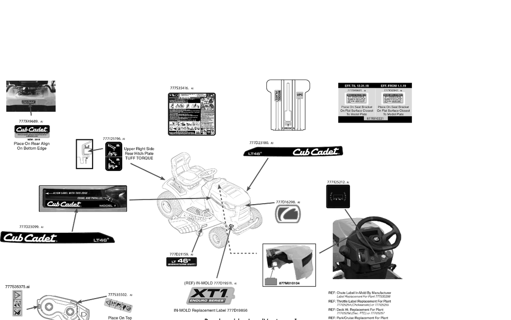 Label Map Diagram and Parts List for XT1-LT46KH (13APA1CT009)(2019) Cub Cadet Lawn Tractor